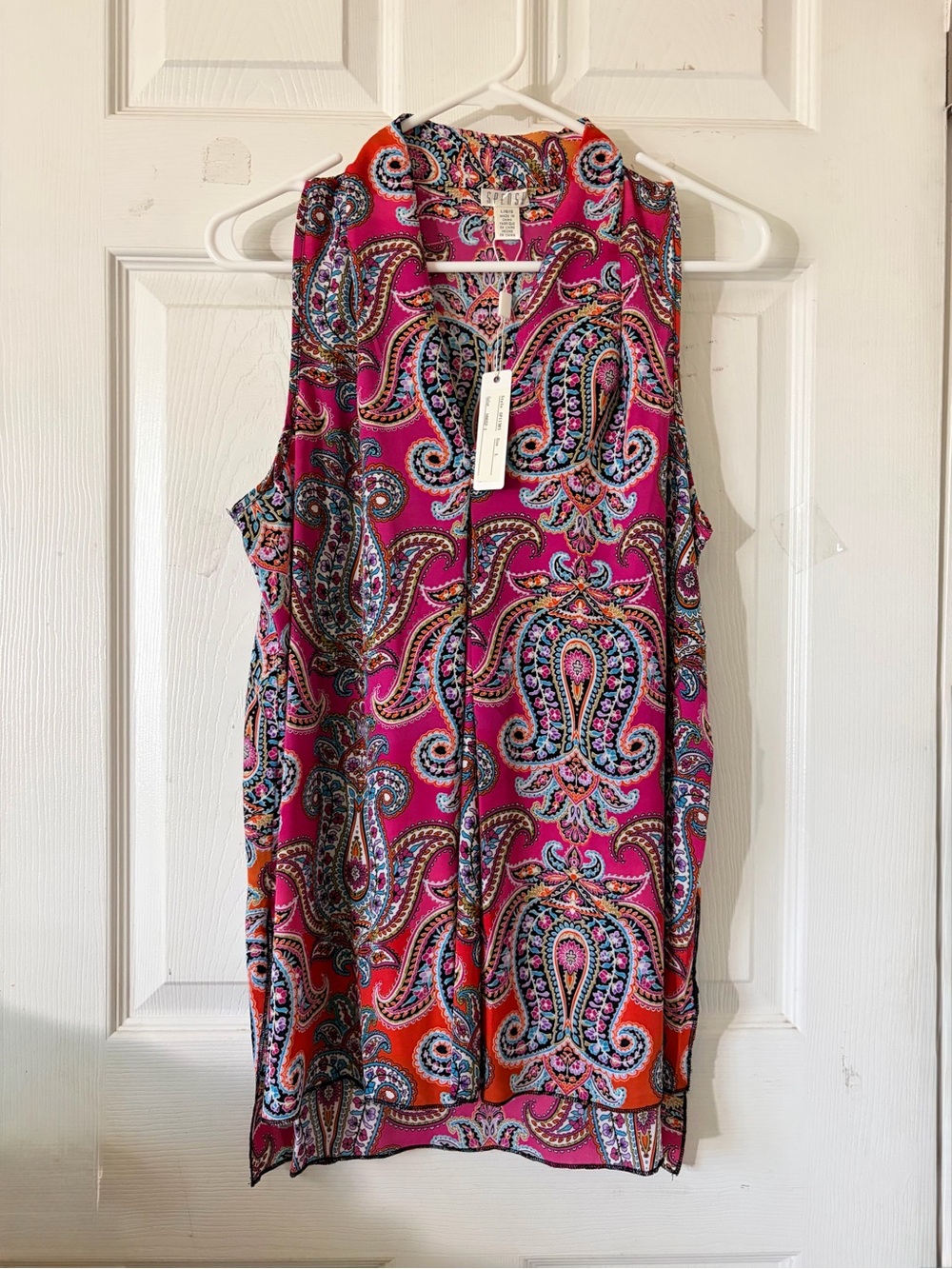 Spense Vibrant Pink‎ Paisley Sleeveless Tunic Top